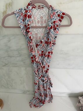 Boden White Dress with Red Floral and Blue Leaf Print